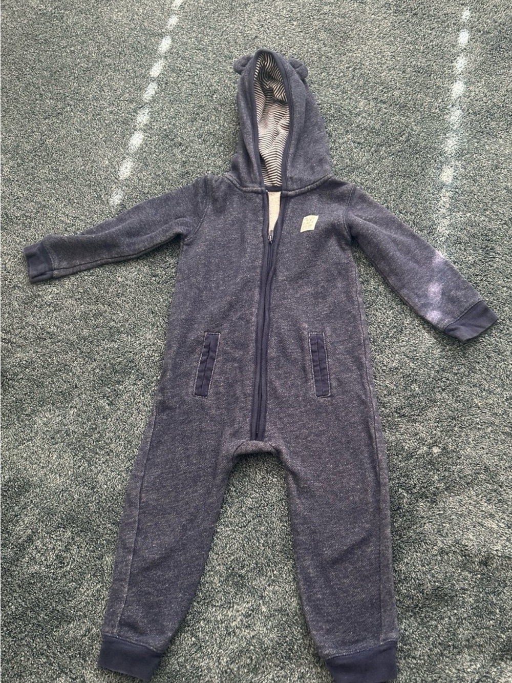 Carter’s Kids Navy Hooded One-Piece Zip Romper 24m